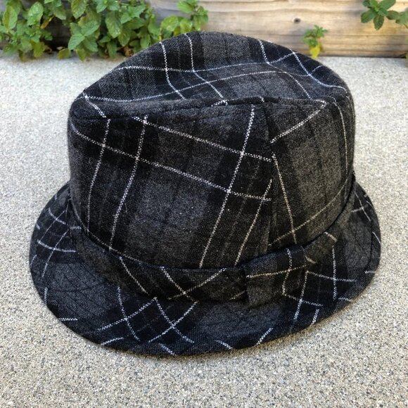 ORIGINAL PANAMA JACK Fedora Hat LARGE Men's Felt Plaid Grey Cap - Picture 1 of 7